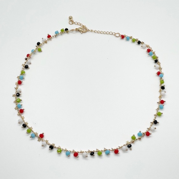 New Boho Multicolored Beaded Chain Choker Necklace - Picture 2 of 5